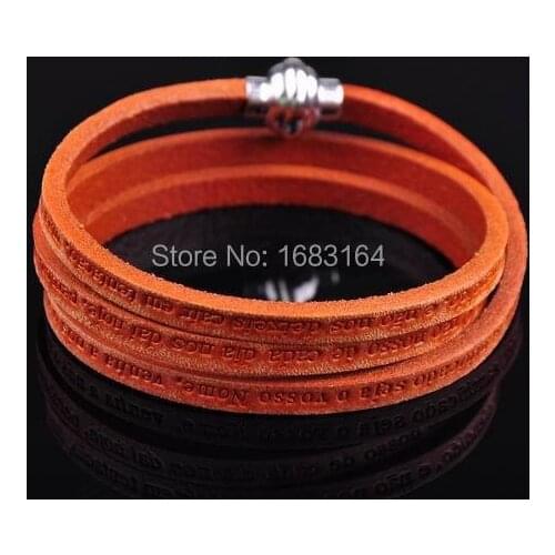 G21 HUMANITY INSPIRING PHRASES 3-Wraps Distressed Leather Bracelet Orange Mens