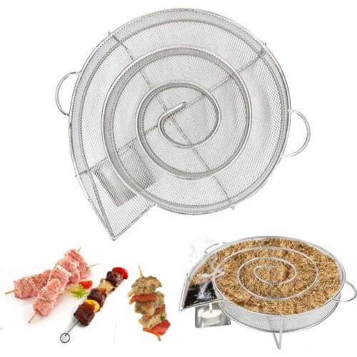 Stainless Steel Cold Smoke Generator Round Barbecue Stove Sawdust Smoking Box Mesh Basket Carton Steel Barbecue Tool