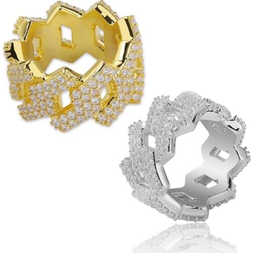 GUCY Hip Hop Gold Silver Color Rhombs Rings All Iced Out Micro Pave CZ Stones Rings Charm For Men Women Bling Party Jewelry Gift