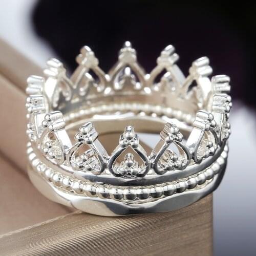Huitan Simple Classic Silver Color Crown Ring 3Pcs/Set Wedding Birthday Anniversary Gift Fancy Women Rings Jewelry Drop Shipping