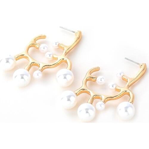 HYSECMAO Bohemian Imitation Pearl Eaarings Pendant Gold Filled Elegant Creative Statement Earring Irregular Metal Jewelry Trendy
