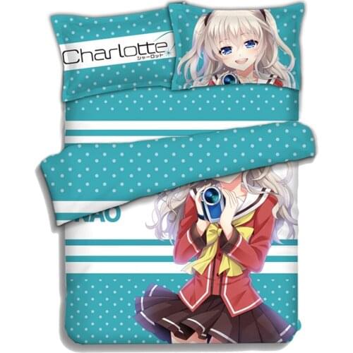 Anime JK Charlotte Tomori Nao Girl Cartoon 4PCS Bedding Set Bed Flat Sheet Duvet Quilt Cover Pillow Case Bed In A Bag
