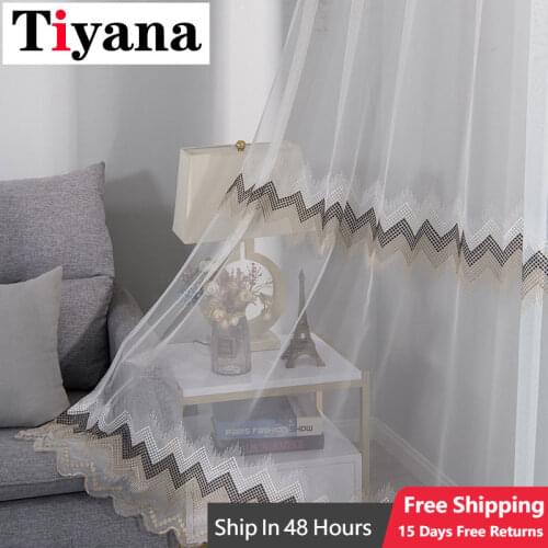 Brown Embroidered Sheer Curtains For Windows Living Room Modern Tulle Drapes Bedroom Voile Curtain Wave Design in Kitchen M230Z