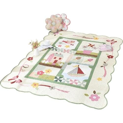 Crawling Mat Household Bedside Pad Cotton Carpet Bedroom Cute Rectangular Full-Bed Machine Washable Room Decoration Teenager