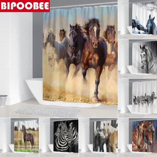 Handsome Horse Retro Print Shower Curtain 3D Bathroom Curtains Waterproof Polyester Fabric Bathtub Bath Screen with 12 Hooks