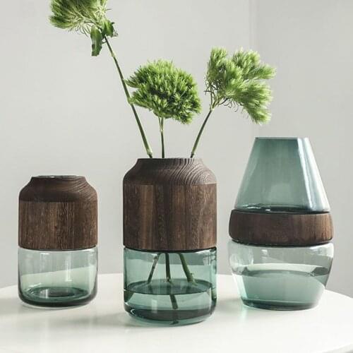 Creative Solid Wood Glass Stitching Flower Vases Home Decoration Flower Arrangment Living Room Decoration Artware Wedding Gifts