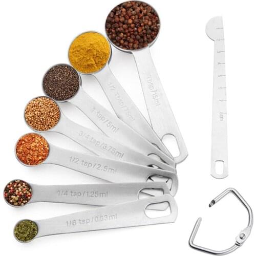 8Pcs Stainless Steel Measuring Spoons Cup Kitchen Cooking Baking Scale Scoop Teaspoon Handle Kitchen Gadgets Measuring Tool