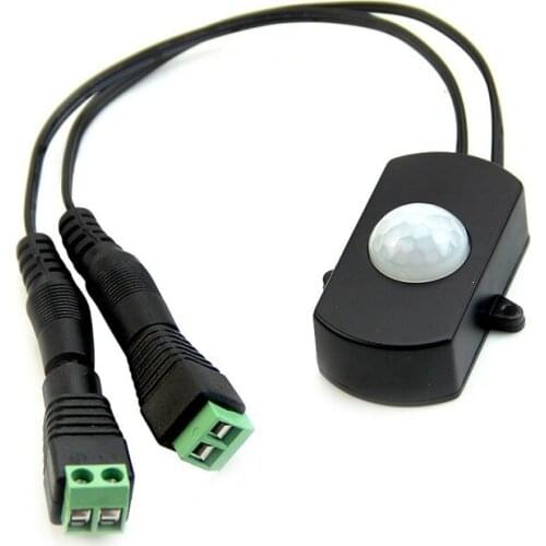 Mini 5A PIR Infrared Motion Sensor Detector Switch for LED Strip Light + Female Male DC Power Connector DC 5V-24V