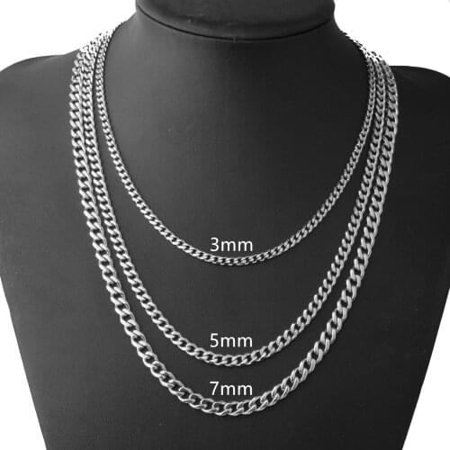 Fashion Jewelry Curb Cuban Mens Necklace Chain Silver Color 316L Stainless Steel Necklaces for Men Gift 3/5/7mm