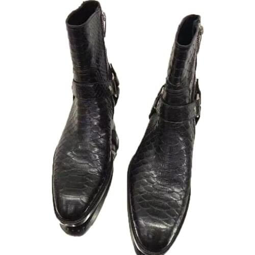 New Crocodile Chelsea Boots Genuine leather Zip Buckle Ankle Mans Boot Flats Spring Fall Martin Booties Plus Size 37-46