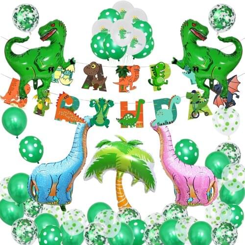 Dinosaur Theme Party Decoration Set Aluminum Foim Balloons Banner Kit Childrens Cartoon Baby One Year Old Birthday Decor Globos