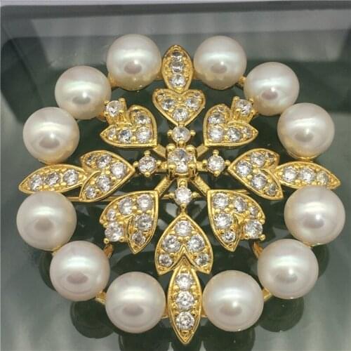 Wholesale Noble Austria Zircon Inlay AAA 6-7 FW White Pearl pendant Brooch Scarf Clips Pendant