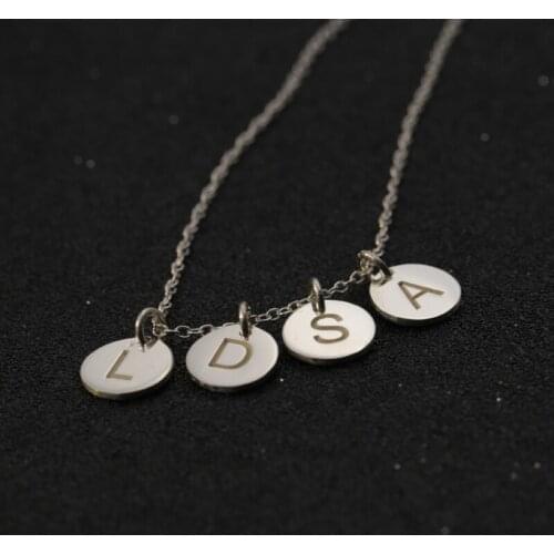 Customized Engraved Initals Discs Necklace Solid Silver Stacked Mini Round Pendent Choker Necklace Christmas Gift
