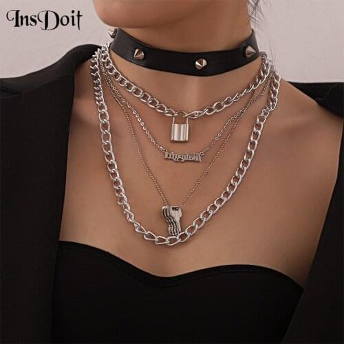 InsDoit Punk Y2K Goth Necklaces Choker Metal Harajuku Cosplay Pendant Fashion Choker Women Streetwear Grunge Chokers Accessories