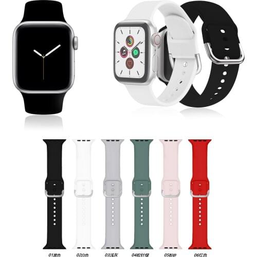 For Apple Watch Band 44mm Silicone 304 Stainless Buckle Pure Color Classic Strap for Apple Watch 40mm 42mm 38 Watch SE Wristband