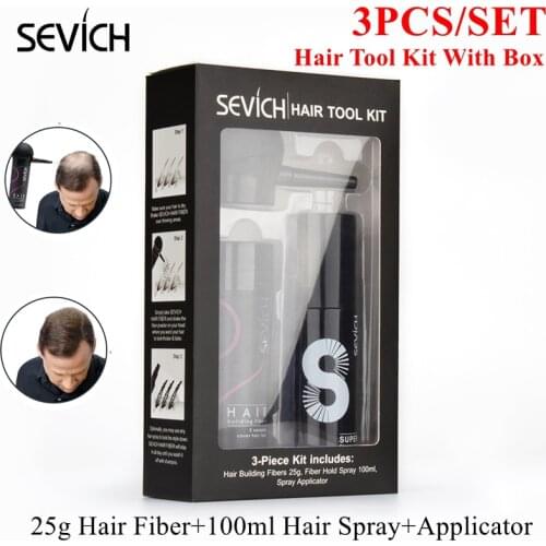 Sevich Hair Fibers 3 in 1 Kit Natural Keratin 25g Hair Rebuilding Fibers With Nozzle & 100ml Hair Hold Spray Thickening Hair