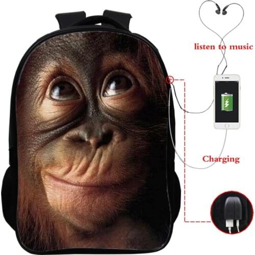 Funny Monkey Face Printed 3d School Bags for Teenage Girls Boys Backpack Bag Women Men Bookbags Usb Charging Schoolbag Mochila