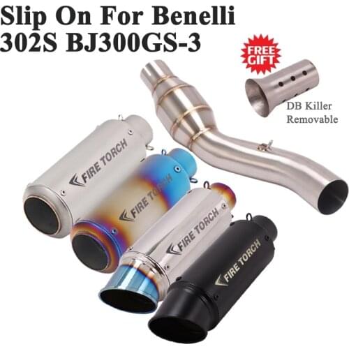 Slip On For Benelli 302S BJ300GS-3 Motorcycle FIRE TORCH Exhaust System Escape Silencer Modify Moto Link Pipe Muffler DB Killer