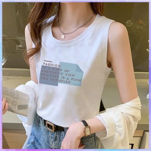 Letter Print Womens Cotton Tube Top White Camisole Tops Loose Sleeveless T-shirt Tank Top Summer Sleeveless Basic Camisole