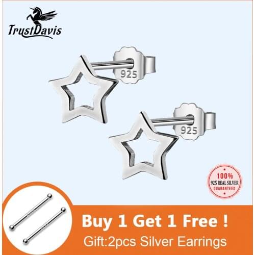 Trusta 2018 New Womens 100% 925 Sterling Silver Jewelry Tiny Hollow Out Star Earrings Gift Girls Kids DS68 Free shipping