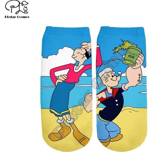 PLstar Cosmos Harajuku Streetwear Popeye Spinach 3DPrint Sailor Cartoon Man And Woman Casual Unisex High Quality Short Sock -a4