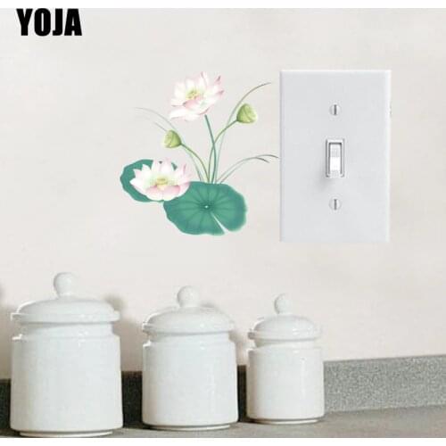 YOJA Cartoon Green Beautiful Lotus PVC Switch Sticker Chinese Style Decorative Wall Decal 15SS0087