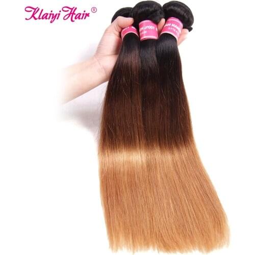 Klaiyi Hair Ombre Brown Straight Human Hair Weave Bundles Highlight Brazilian Remy Hair Extensions For Women 3/4 Bundles Deals