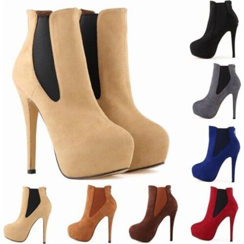 2020 new spring autumn casual Wedding Womens Thin high-heeled shoes Round Toe Flock 14CM heels Slip On Elastic band waterproof