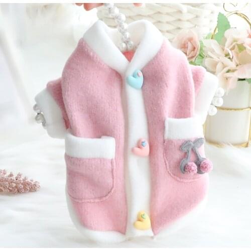 NEW Dog Vest Autumn LOVE Cherry Decor Jacket for Dogs Pink Blue Bichon Puppy Wear