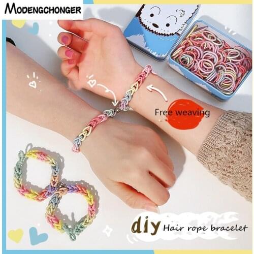 1PC DIY Rainbow Couple Bracelet Elastic Hair Ring Dual-use Wrist Braided Small Rubber Colored Hair Rope Headwear Hair Accessorie