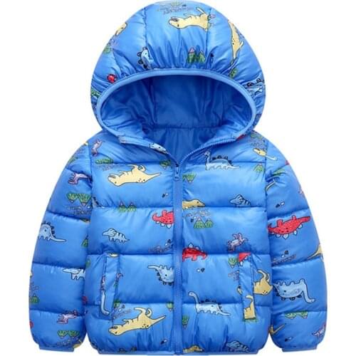2021 New Winter Baby Kid Jackets Dinosaur Thicken Down Cotton Boys Jackets Toddler Girls Coats Children Hooded Outerwear 2 4 6 Y