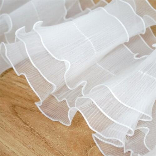3 Layers Organza Ruffled lace trim Pleated Fold Trim For DIY Garment Sewing Wedding Dress Trimmings Doll Dress 3 Yards