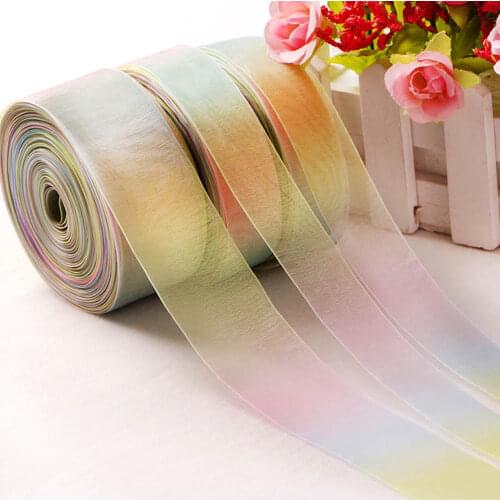 5Yards Transparent Snow yarn Rainbow Gradient Ribbons Christmas Wedding Party Decoration Bow Card Gifts Cake Box Packaging Sew