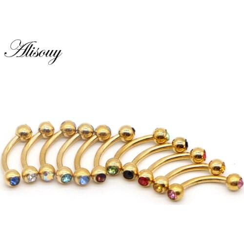 Alisouy 1PC 16G Eyebrow Piercing Crystal Ball Banana Eyebrow Ring Labret Bar Hypoallergenic Surgical Steel Body Piercing Jewelry