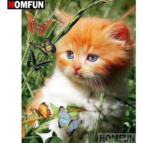 HOMFUN Diamond Painting Full Square/Round Drill 5D DIY "Animal kitten" Daimond Embroidery Rhinestone Cross Stitch Decor A19009