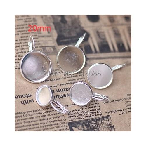 Free ship! Silver Plated 500piece 20mm Round Cabochon Setting Stud Leverback Hook Stud Earing blanks and base trays bezel