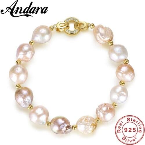Baroque Pearl Bracelet New Simple 925 Sterling Silver Freshwater Pearl Bracelet Gold buckle For Women Best Birthday Jewelry