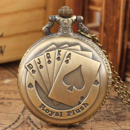 Classic Royal Flash Poker Card Pocket Watch Full Hunter Case Fob Chain Pendant Watch Clock Hours Men Women Gifts Reloj Hombre
