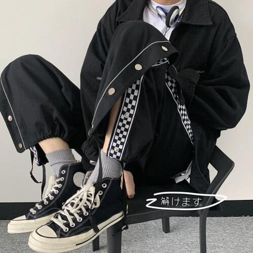 Men Button Lattice Print Joggers Pants 2020 Mens Japanese Streetwear Hip Hop Sweatpants Male Korean Fashions Track Pants