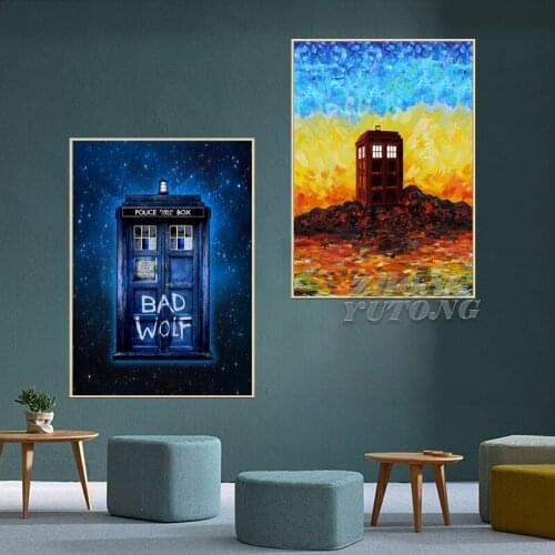 Home Decor Canvas Painting Pictures Wall Art Doctor Who Phone Box TV Series Prints Nordic Style Watercolor Poster Living Room