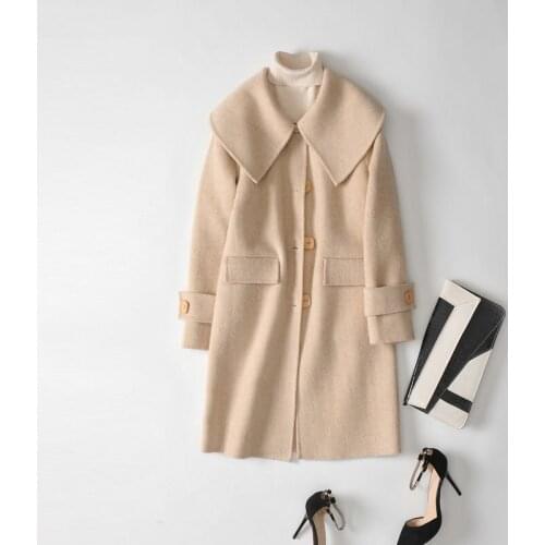 Double-sided 100% Wool Coat Female Jacket Spring Autumn Long Coat Korean Fashion Vintage Elegant Ladies Coats 2020 1688 KJ6066