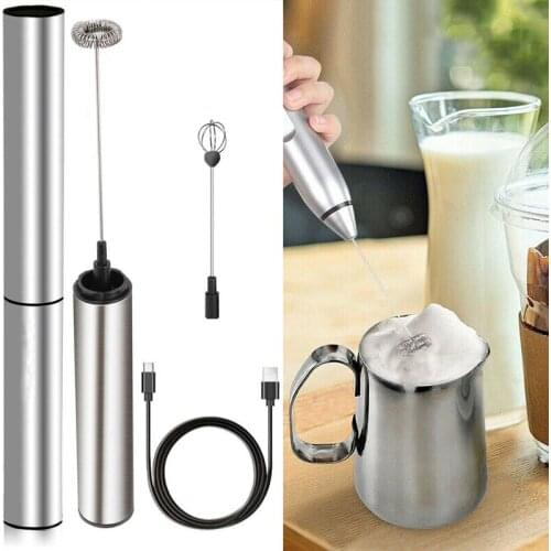 1 Set USB Electric Milk Frother Foam Maker Egg Whisk Mixer Handheld Rechargeable Stirring Tool Stainless Steel Stirrer Kitchen