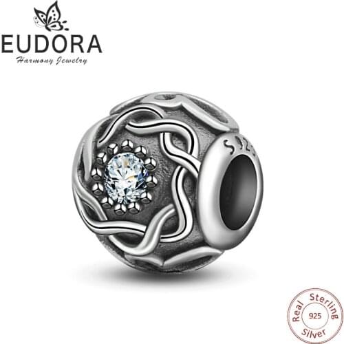 Eudora New 925 Sterling Silver CZ Bead Charm Celtics Knot Charms Beads Fits Bracelet & Bangles DIY Jewelry for Women Girl Gift
