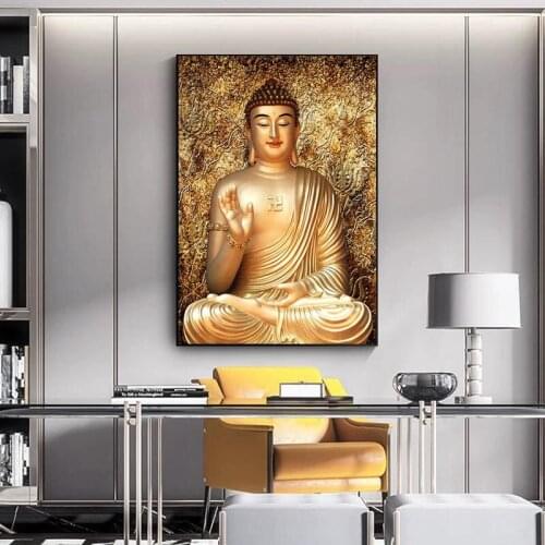 Gold Color Canvas Buddha Painting Printed Wall Art Canvas Painting Nordic Posters And Prints Wall Picture For Living Room Decor