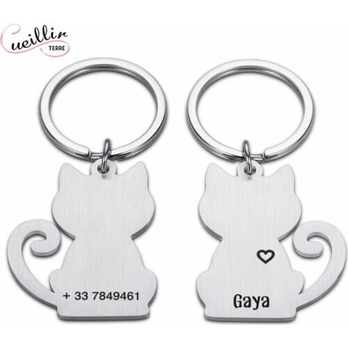 Pet ID Tags Personalized Cat Name Tags Small Large Cat Pet Collar Tag Pet Accessories Glitter German Shepherd keychain key ring