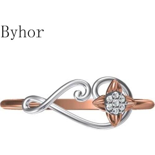 Byhor Solid 14K White+Rose Gold 0.029ct H/SI Single Cut Natural Diamonds ring Wedding Women Fine Jewelry Trendy Flower кольцa