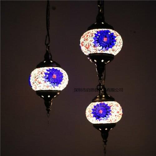 3 Heads New Turkey ethnic customs handmade lamp romantic cafe restaurant bar tree Pendant light bar Mosaic Pendant lamp