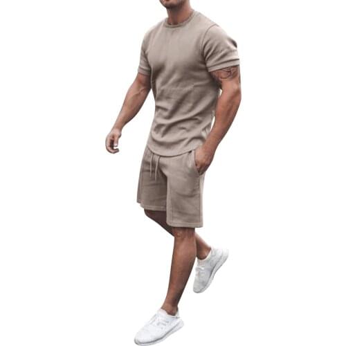 2021 Summer New Men Casual Shorts Sets Short Sleeve T Shirt +shorts Solid Male Tracksuit Set Mens Brand Clothing 2 Pieces Sets