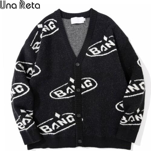 Una Reta Harajuku Cardigan Sweater Men New Hip Hop print Sweater Streetwear Men Casual Loose Single-breasted Tops Man Sweater