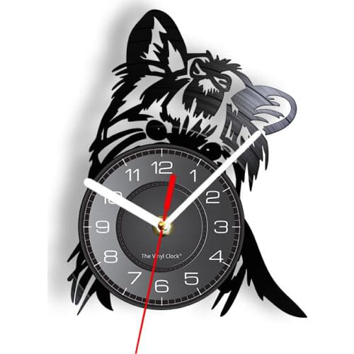 Yorkie Portrait Artist Dog Pet Shop Wall Art Wall Clock Puppy Ricky Yorkie Vinyl Record Clock Yorkshire Terrier Dog Breeds Gift